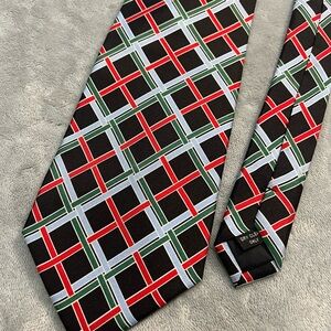 Vera Bradley for Baekaard 100% Silk Geometric Patterned Tie Black Red Green Blue
